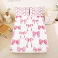 thumbnail image 5 of Manfei Pink Coquette Bow Full Size Sheets For Girls,Cute Bowknot Stripe Print Bed Sheets For Kids,4-Piece, 5 of 6