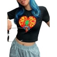 thumbnail image 3 of goowrom Women Cartoon Print Trendy Short Sleeve Slim Fit Crop Tops, 3 of 10