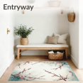 thumbnail image 3 of Flatwoven High Traffic Area Rug, Decorative Cherry Blossom Area Carpet with Teal Infused Flower Branch Design, Non Slip, Stain Resistant, Washable Area Rugs for Living Room, Bedroom(White, 6X9), 3 of 8