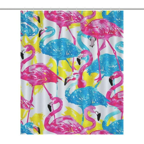 Flamingo Pattern Shower Curtain for Bathroom with 12Hooks, Polyester Fabric Thick Shower Curtain Washable Waterproof Curtain