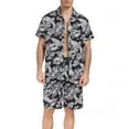 thumbnail image 2 of VBTAPA Men's Hawaiian Matching Set Summer Beach 2 Piece Outfits Short Sleeve Flower Shirts and Shorts Sets Navy XXXL, 2 of 7