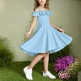 thumbnail image 6 of Delliss Summer Girls' Solid Color Camisole Off Shoulder Dress Knee Length High Low Hem Flowing Sleeve Casual Dress 6-15 Years, 6 of 8