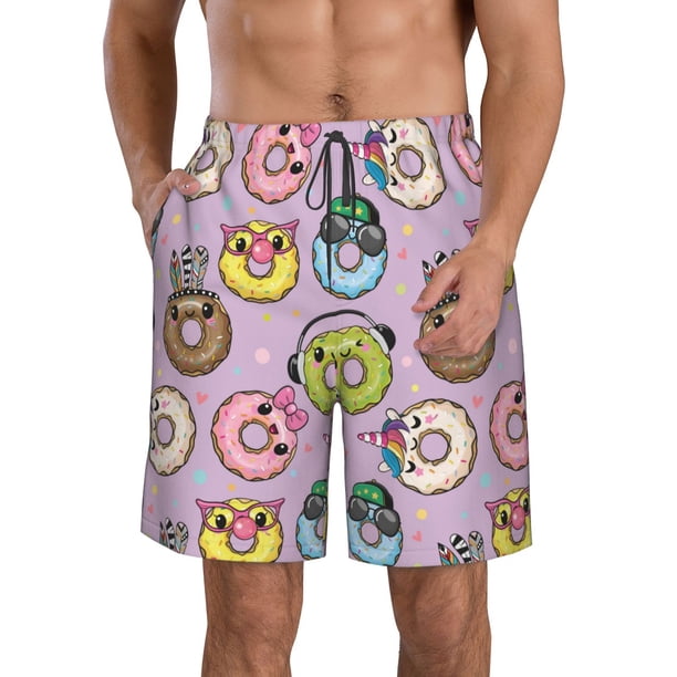 Fotbe Cute Donuts Trajes de Baño Estampados para Hombre, Shorts de Verano de Secado Rápido, Ropa de Playa, Bañadores-Large