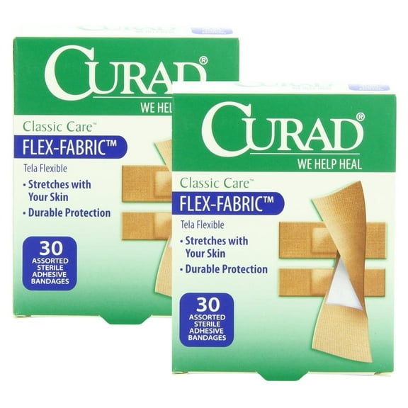 60 ct Curad Flex-Fabric Adhesive Sterile Bandages, Home First Aid Kids to Adult Wound Care Supplies