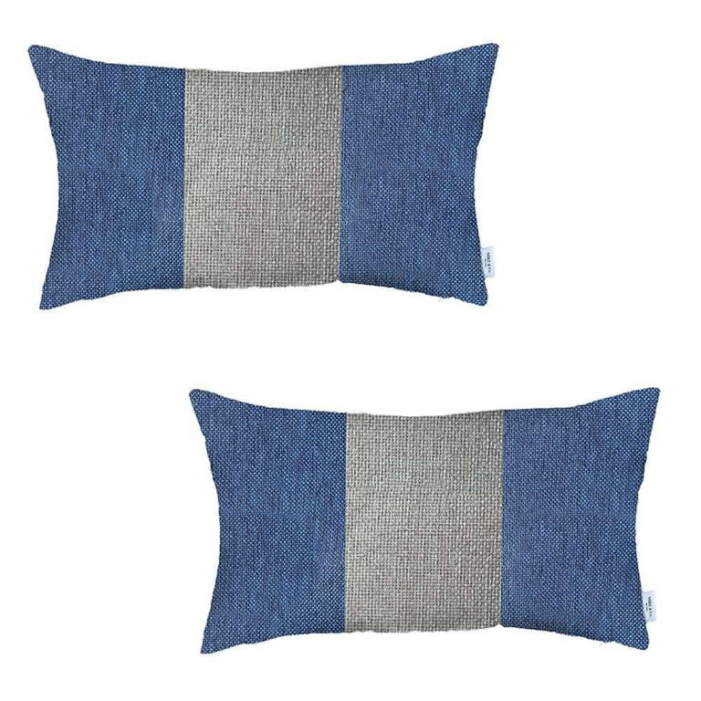 Set Of 2 Ivory And Blue Lumbar Pillow Covers Set Of 2 Ivory And Blue Lumbar Pillow Covers