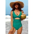 thumbnail image 3 of Attraco Women's One Piece Swimsuit Ruched Tummy High Cut Open Back V Neck Monokini, 3 of 7