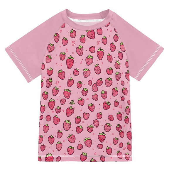 FORMRS Boys Rash Guard with Short Sleeves UPF 50 Swim Shirts Sizes 3-12T, Strawberry Bliss