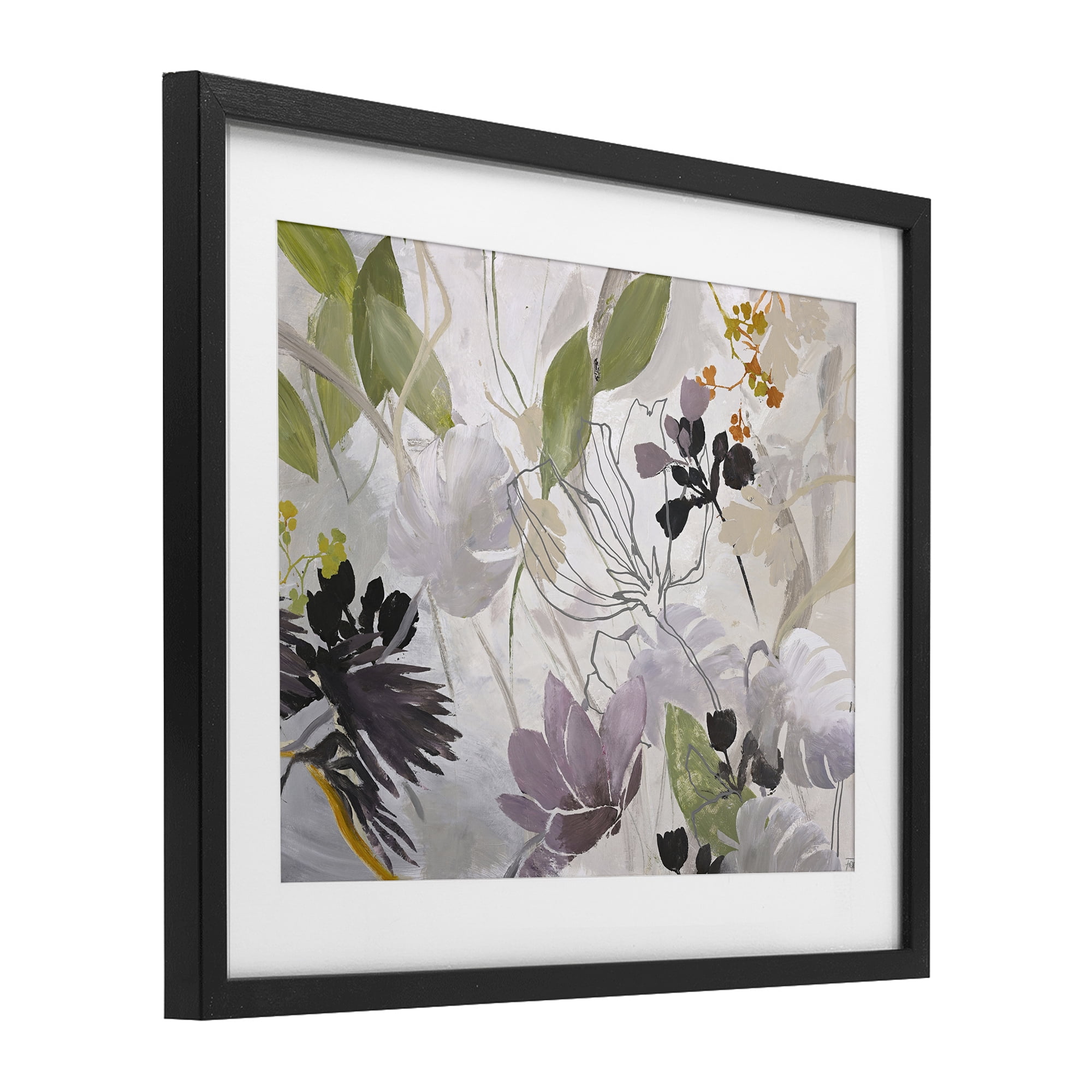 Soft Spring Organic Flora Black Framed Print Under Glass, design by Design Fabrikken