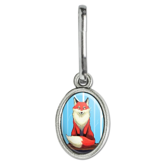 Fox on Tree Stump Antiqued Oval Charm Clothes Purse Suitcase Backpack Zipper Pull Aid