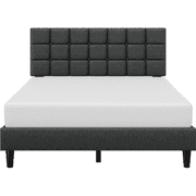 Yaheetech Queen Size Upholstered Platform Bed with Square Tufted Headboard, Dark Gray