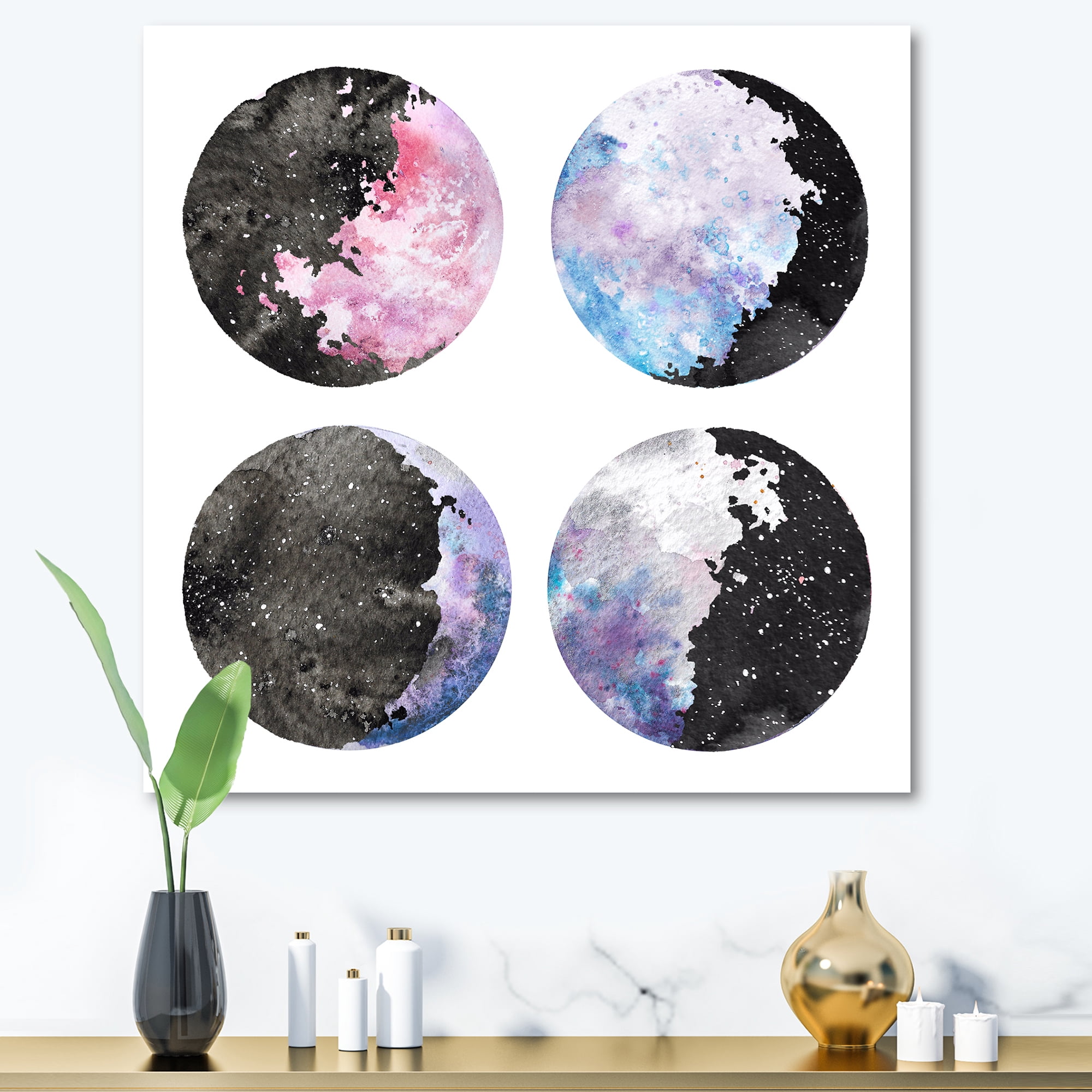 Designart ' Moon Phases With Sky and Stars ' Bohemian & Eclectic Canvas Wall Art Print