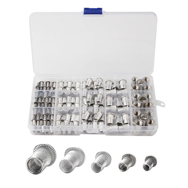 150 Pieces Aluminum Threaded Rivet Nuts M3 M5 M6 Flat Head Industrial Assortment Set with Carrying Box Metalworking Accessories