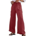 thumbnail image 2 of Qetyuw Women's Wide Leg Pants High Waist Drawstring Palazzo Pants with Big Pockets Stretch Loose Lightweight Flowy Beach Sleep Trousers, 2 of 8