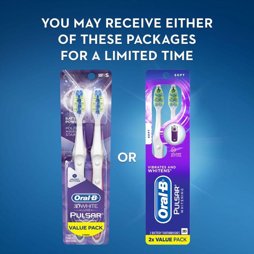 Oral-B Pulsar Whitening Battery Electric Toothbrush, Soft, 2 Ct - image 2 of 9