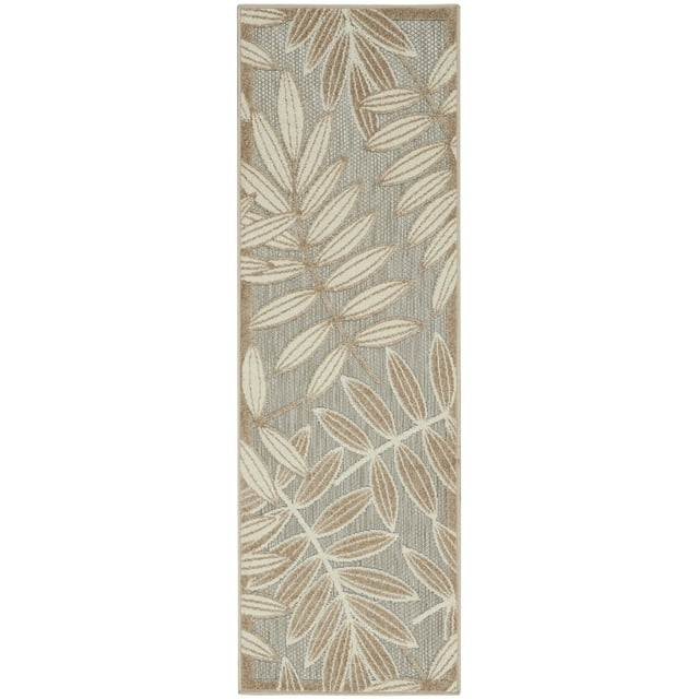 homeroots outdoor 384949 2’ x 6’ Natural Leaves Indoor Outdoor Runner Rug