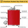 thumbnail image 2 of Flask for Liquor and Funnel - 8 Oz Leak Proof 18/8 Stainless Steel Pocket Hip Flask with Red Leather Cover for Discrete Shot Drinking of Alcohol, Whiskey, Rum and Vodka | Gift for Women, 2 of 5
