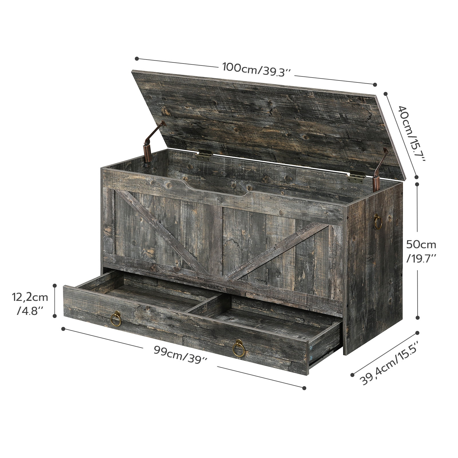 HOOBRO 39.3"  Storage Chest with Drawer, 220-lb Capacity, Safety Hinge, Vintage Gray