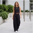 thumbnail image 7 of CIENVNSTG Workout Sets For Women Sleeveless Crop Top Wide Leg Pants 2 Piece Outfit Cruise Travel Beach Vacation Clothes With Pocket L, 7 of 7