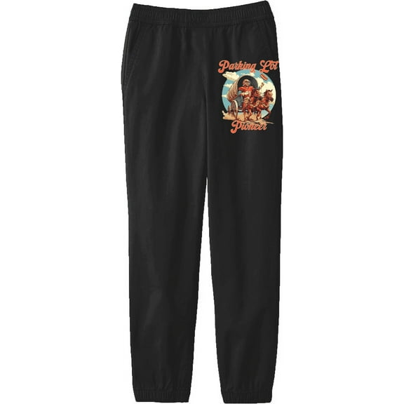 Parking Lot Pioneer Old West Wagon Football Cowboy Youth Black Jogger Pants-Medium