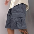 thumbnail image 6 of Mens Baggy Cargo Shorts Knee Length Elastic Waist Drawstring Casual Work Shorts Summer Hiking Outdoor Water Resistant Shorts with Muti Pockets Dark Gray, 6 of 7