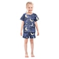 thumbnail image 3 of Shining Night Moon Pattern Summer Pajama Set Soft Cotton Short Sleeve Sleepwear 2PCS Pajama Sets Breathable Lounge Set Size 8Y, 3 of 7