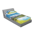 thumbnail image 3 of Landscape Bedding Set with Sheet & Covers, Mountain Woodland Forest and Lake in Sunny Cloudy Sky Summer Nature, Printed Bedroom Decor 2 Shams, 4 Sizes, Green Blue White, by Ambesonne, 3 of 3