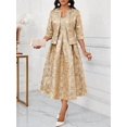 thumbnail image 6 of Women Gold Jacquard Floral 2-Piece Suit Elegant Pleated Midi Dress, 6 of 6