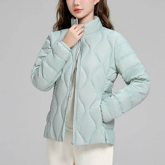 EGNMCR Parka à Manches Longues pour Femme, Manteau d'Hiver Léger en Duvet, Style Court, Col Montant, Veste Chaude à Manches Longues, Veste à Manches Longues, Haut en polyester pour Femme