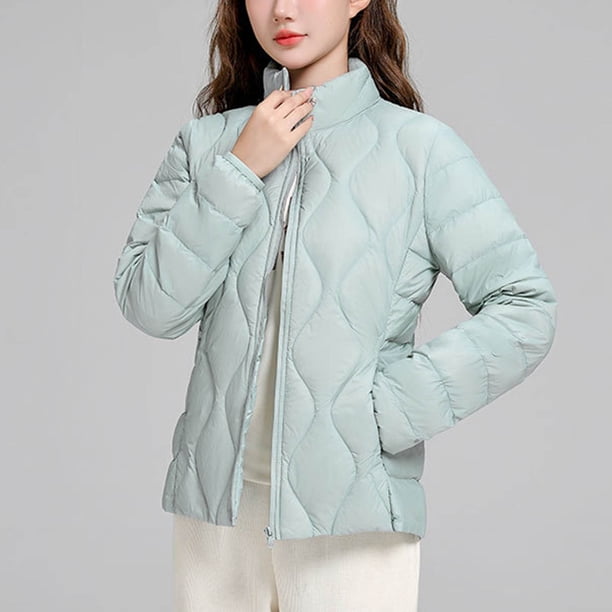 Parkas de manga larga para mujer, chaqueta ligera de plumón de invierno, estilo corto, cuello alto, chaqueta cálida de manga larga, chaqueta de manga larga, parte superior de poliéster para mujer