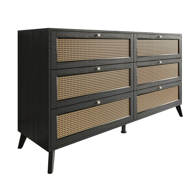 Castle Place Adult 6-Drawer Wooden Dresser with Rattan Accents, Black - Walmart.com Castle Place Adult 6-Drawer Wooden Dresser with Rattan Accents, Black - Walmart.com