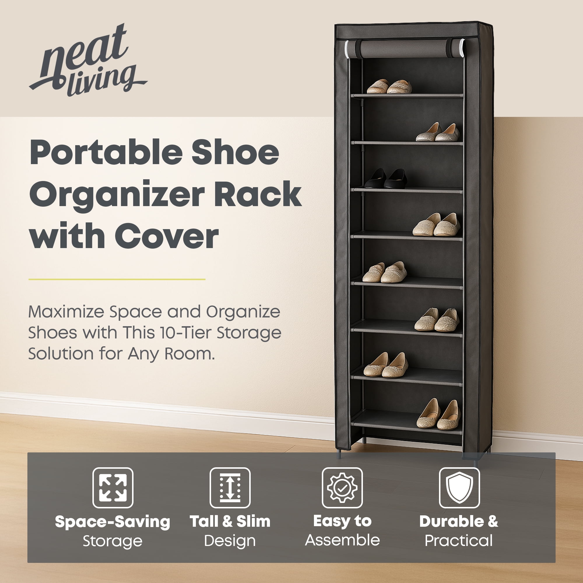 Neat Living Portable Shoe Rack w/ Cover