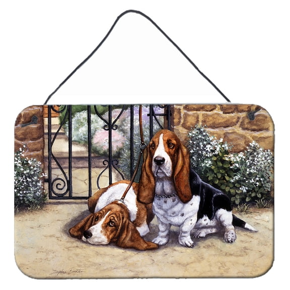 Carolines Treasures BDBA0312DS812 Basset Hound at the gate Wall or Door Hanging Prints 8x12 multicolor