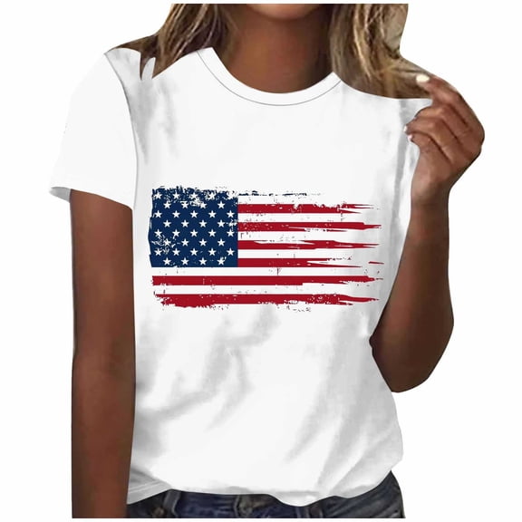 Gamivast Womens Graphic T Shirts Liberty American Flag Print Short Sleeve Tops Crew Neck Regular Fit Women's T-Shirts Casual Daily Vacation Wear