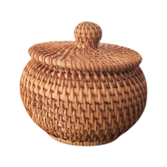 Cesta de ratán, cesta de mimbre con tapa, cuenco de mimbre, organizador decorativo tejido a mano, multiusos para la decoración del baño del hogar frasco