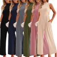thumbnail image 5 of LYMAYTER Womens High Neck Onesies Summer Sleeveless Wide Leg Rompers Female Solid Color Onesies S-2XL, 5 of 8