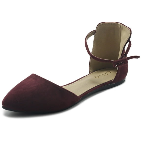Ollio Women's Shoes Faux Suede Ankle Straps D'Orsay Pointed Toe Ballet Flats ZY00F71