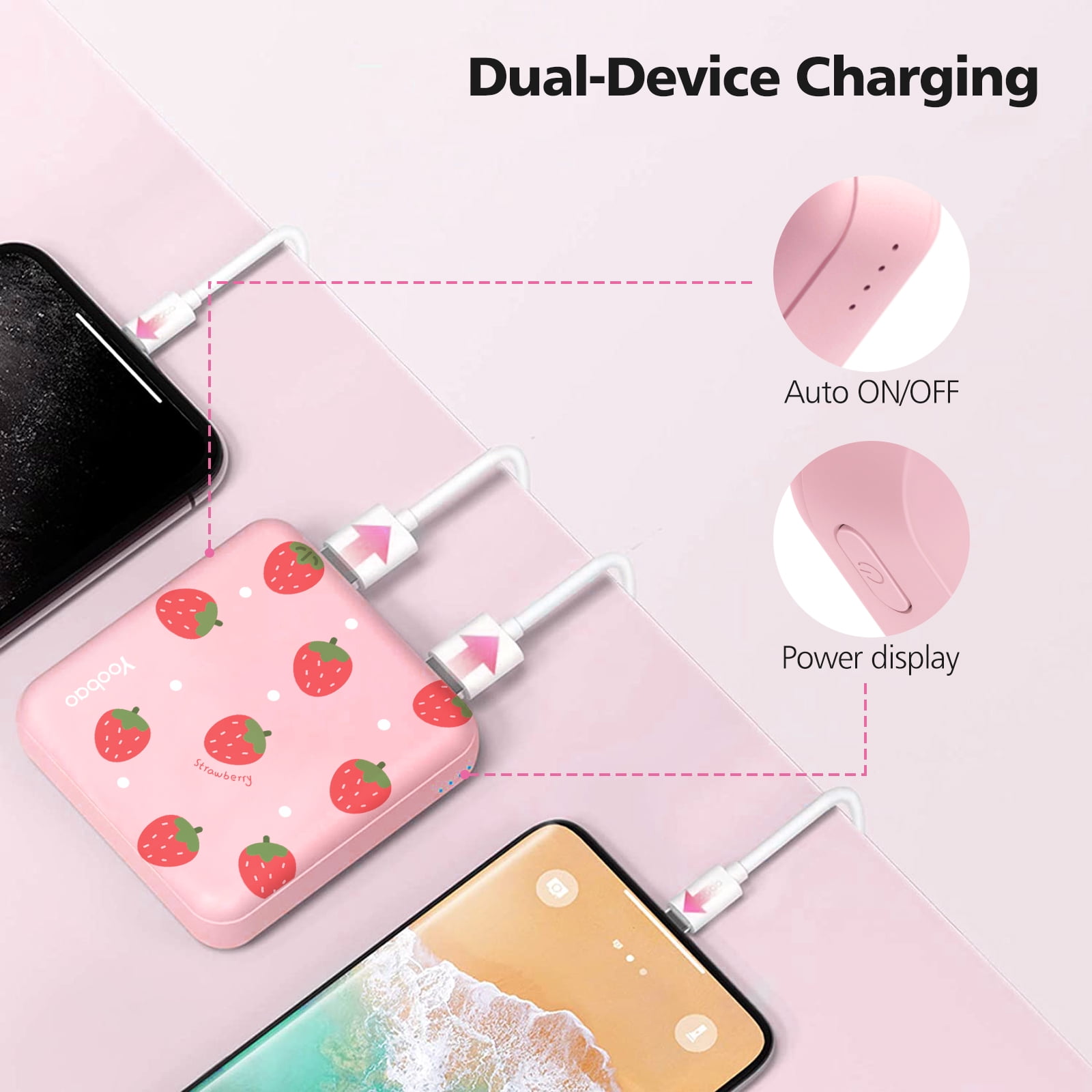 pink portable charger iphone
