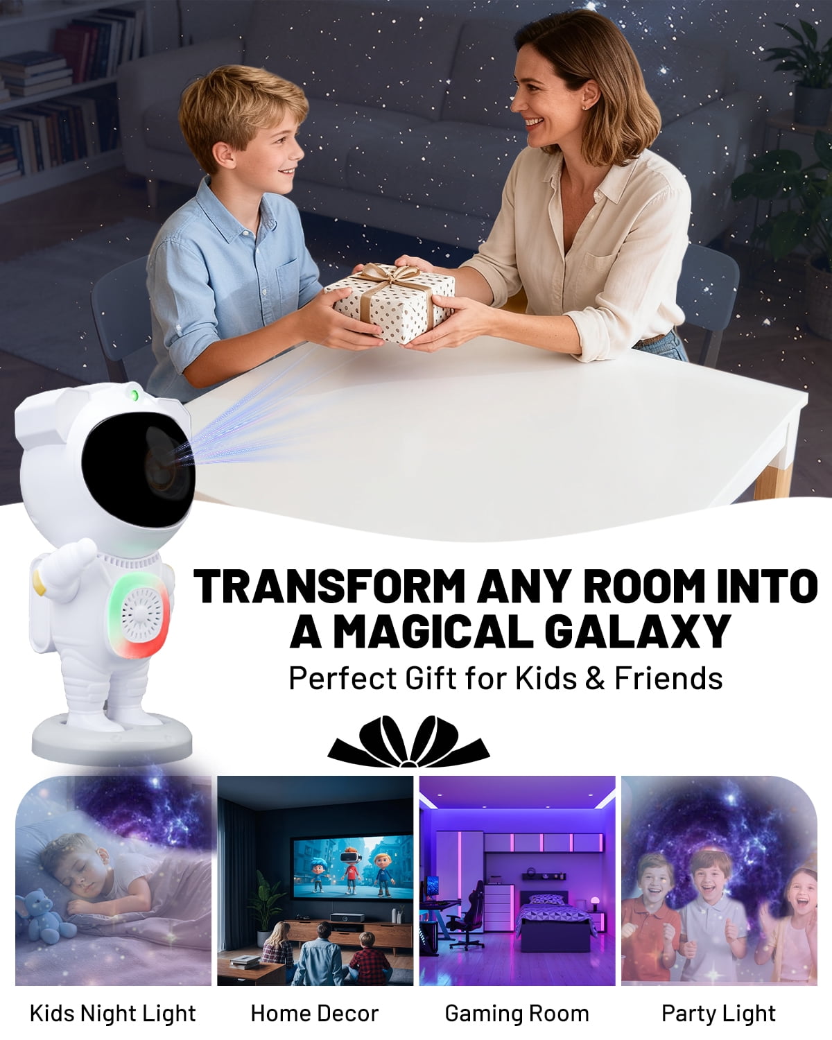 Astronaut Galaxy Projector with Bluetooth Speaker & Remote, Starry Nebula Ceiling Night Light for Kids, Star LED Home Room Decor