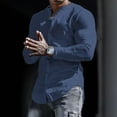 thumbnail image 4 of Camisas s Para Hombre Camisa al libre sin cuello de color sólido de manga larga de algodón de otoño e invierno para hombre (Blue, L), 4 of 5
