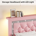thumbnail image 2 of 4 EVER WINNER Full Bed Frame with Storage Headboard, Faux Leather Bed Frame with Diamond Tufted Headboard and LED Lights,Wooden Slats Support, Noise Free, No Box Spring Needed, Easy Assembly, Pink, 2 of 6
