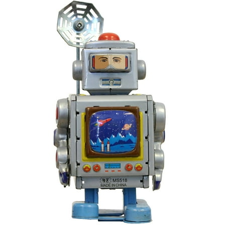 Old Fashioned Robot Collectible Wind-up Tin Toy - 4.75" - Silver