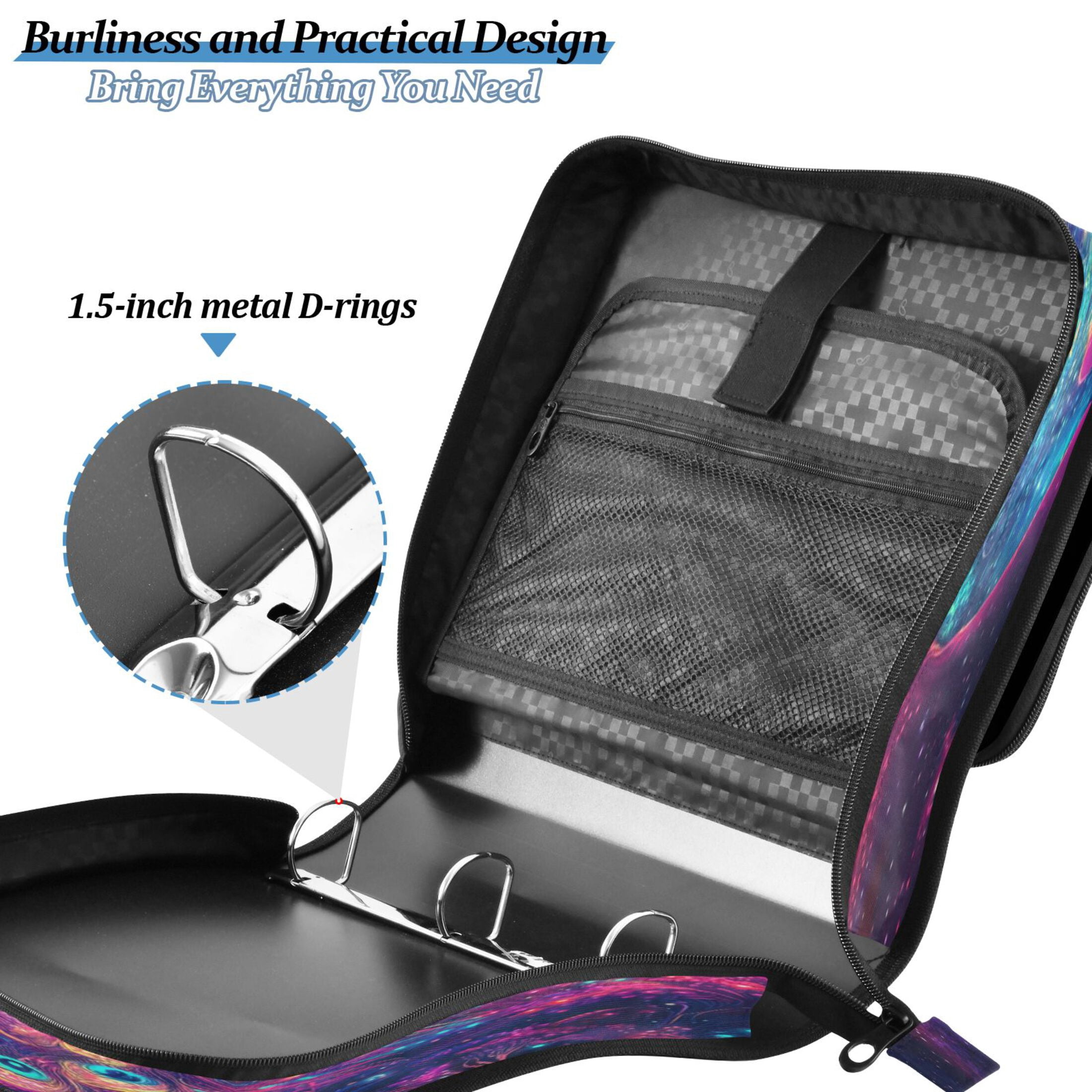 YAZAOO Zipper Binder trapper keeper Documents Organized Design Galactic Plumage Printed