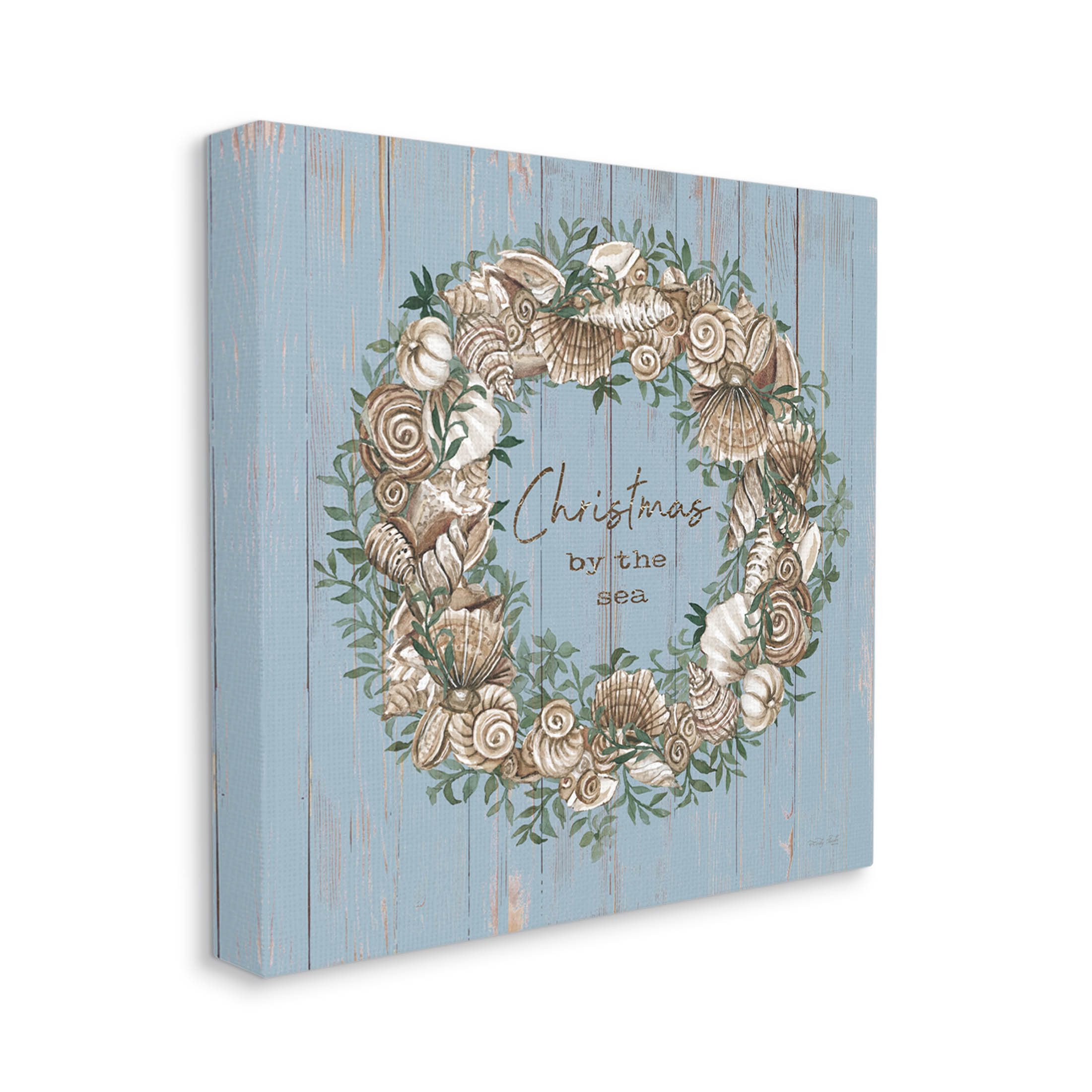 Christmas By The Sea Shell Wreath Holiday Graphic Art Gallery Wrapped Canvas Print Wall Art