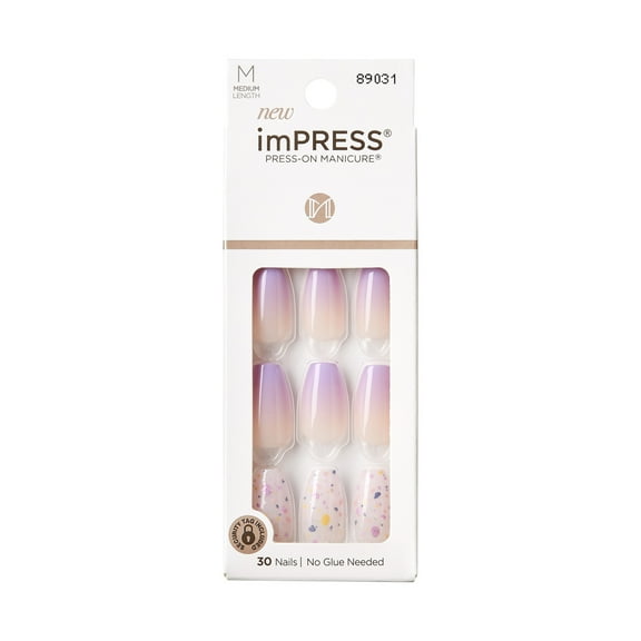 KISS imPRESS No Glue Needed Press On Nails, Design, All I Want, Purple, Medium Coffin, 30 Count