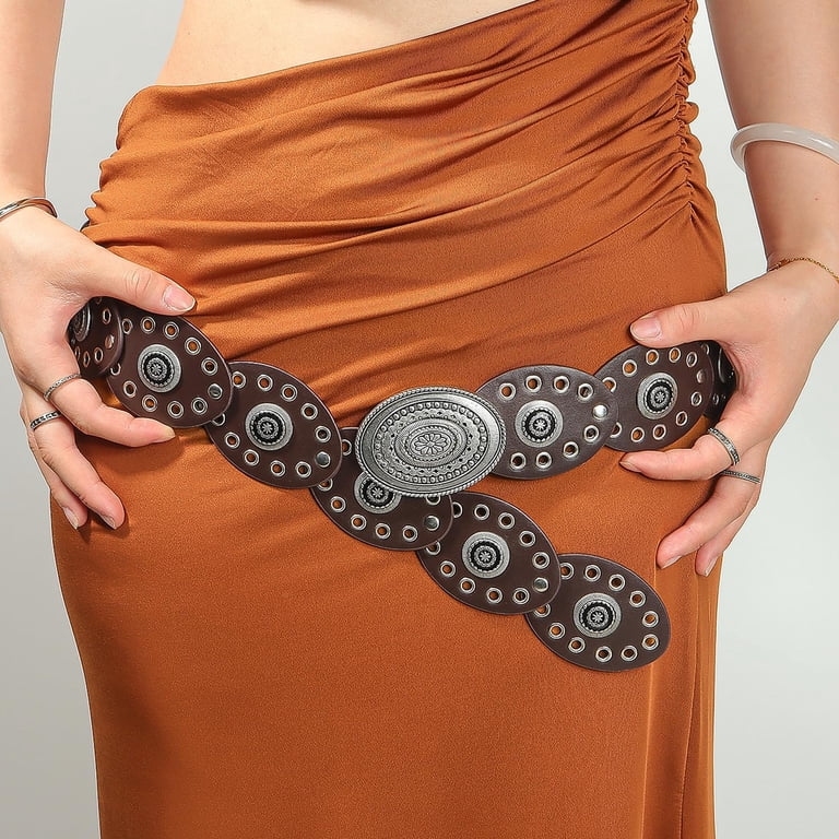 Wide Western Disc Belt Cowboy Boho Waist Belt Chunky Vintage  display picture 1