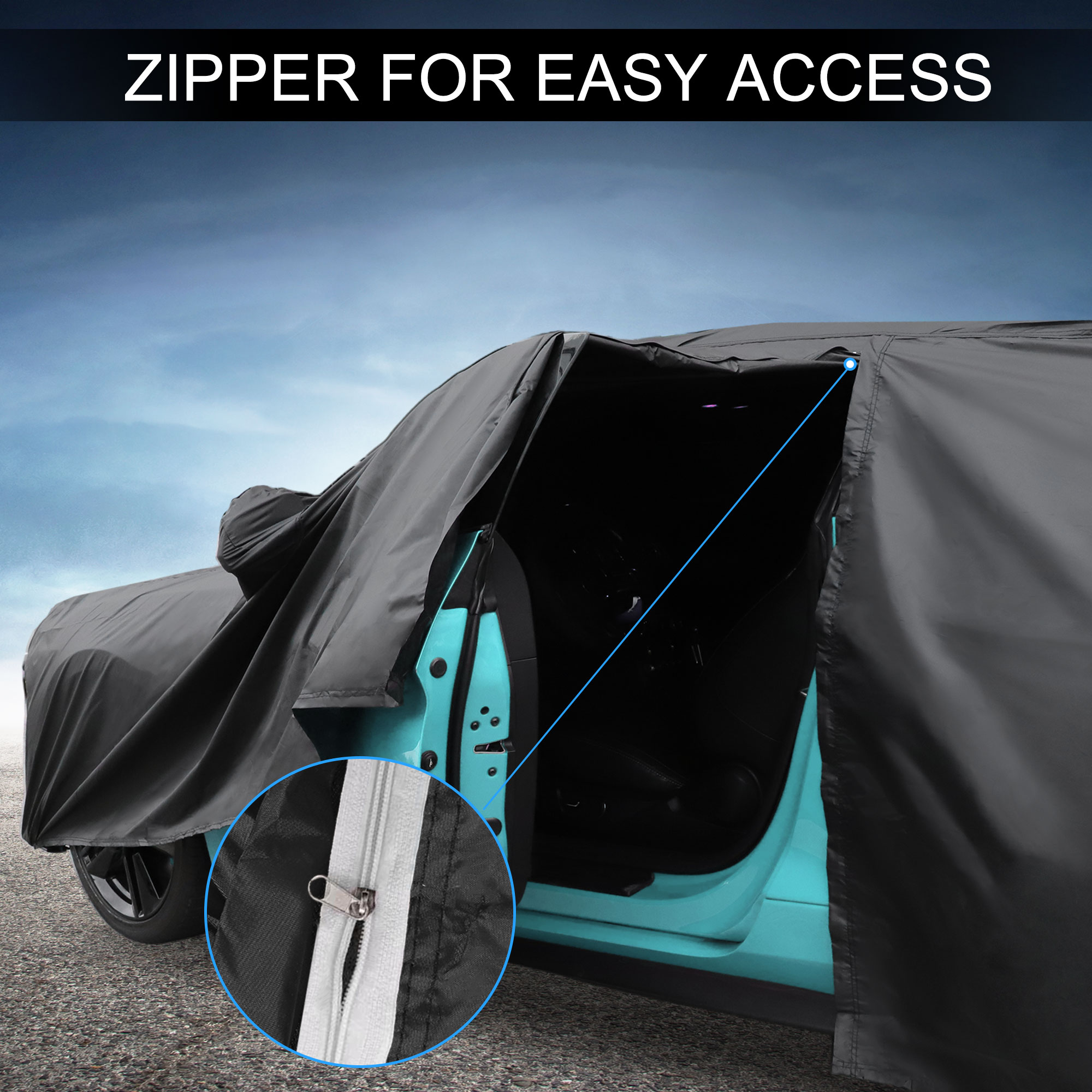 Unique Bargains Aluminum Film Outdoor Full Car Cover with Driver Door Zipper Black for Mazda CX-70 202.76"x78.74"x59.06"