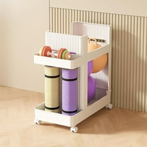 Home Gym Storage,2 Tiers Workout Equipment Organizer with Wheels Workout Equipment Storage Organizer Yoga Mat Storage Racks Home Gym Storage Rack for Yoga Mats, Foam Roller, Dumbbells