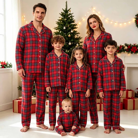 Family Christmas Pajamas Matching Sets Xmas Pjs Matching Christmas Pajamas for Family Cute Holiday Plaid Sleepwear Outfits for Women Men Adults Couples