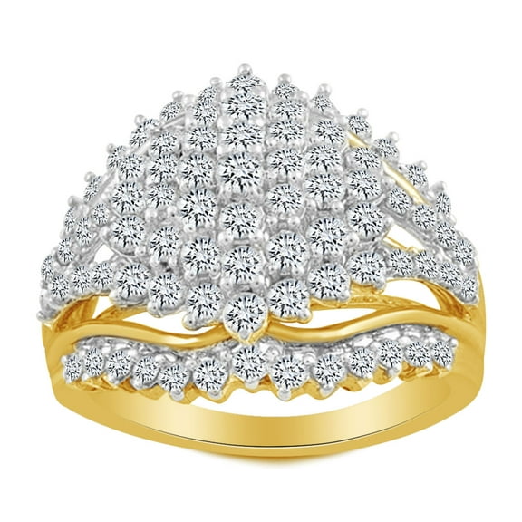 AFFY Round Cut White Natural Diamond Cocktail Ring In 10k Solid Yellow Gold (2 cttw)