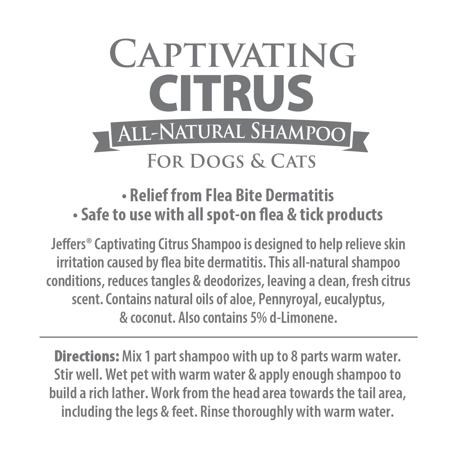 Jeffers Pet Captivating Citrus Shampoo, 1 Gallon – Soap Free Grooming for Dogs, Cats & Puppies – Orange & Lime Scent, Aloe & Coconut Oil – Safe for All Coat Types – Easy Rinse Formula for Home